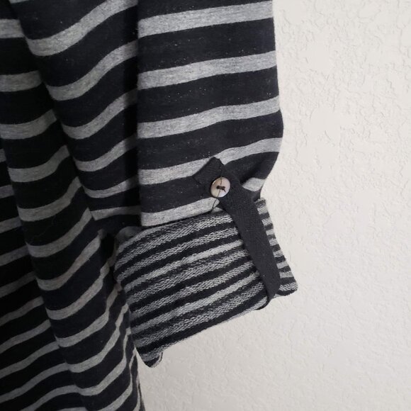 Soft Surroundings Size L Gray & Black Stripe Tunic Cowl Neck Roll tag sleeve - Picture 5 of 8